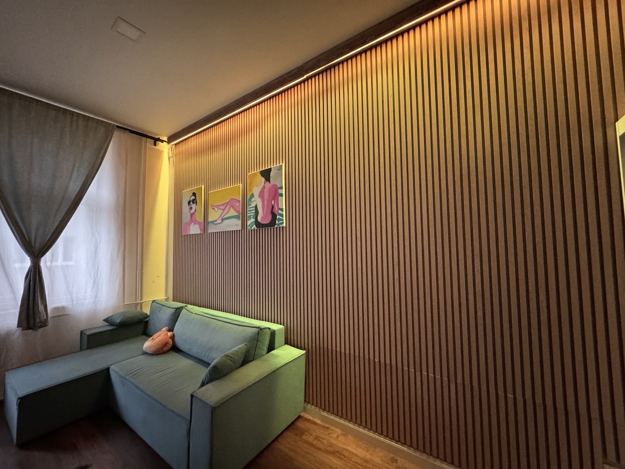 Slatted wood wall